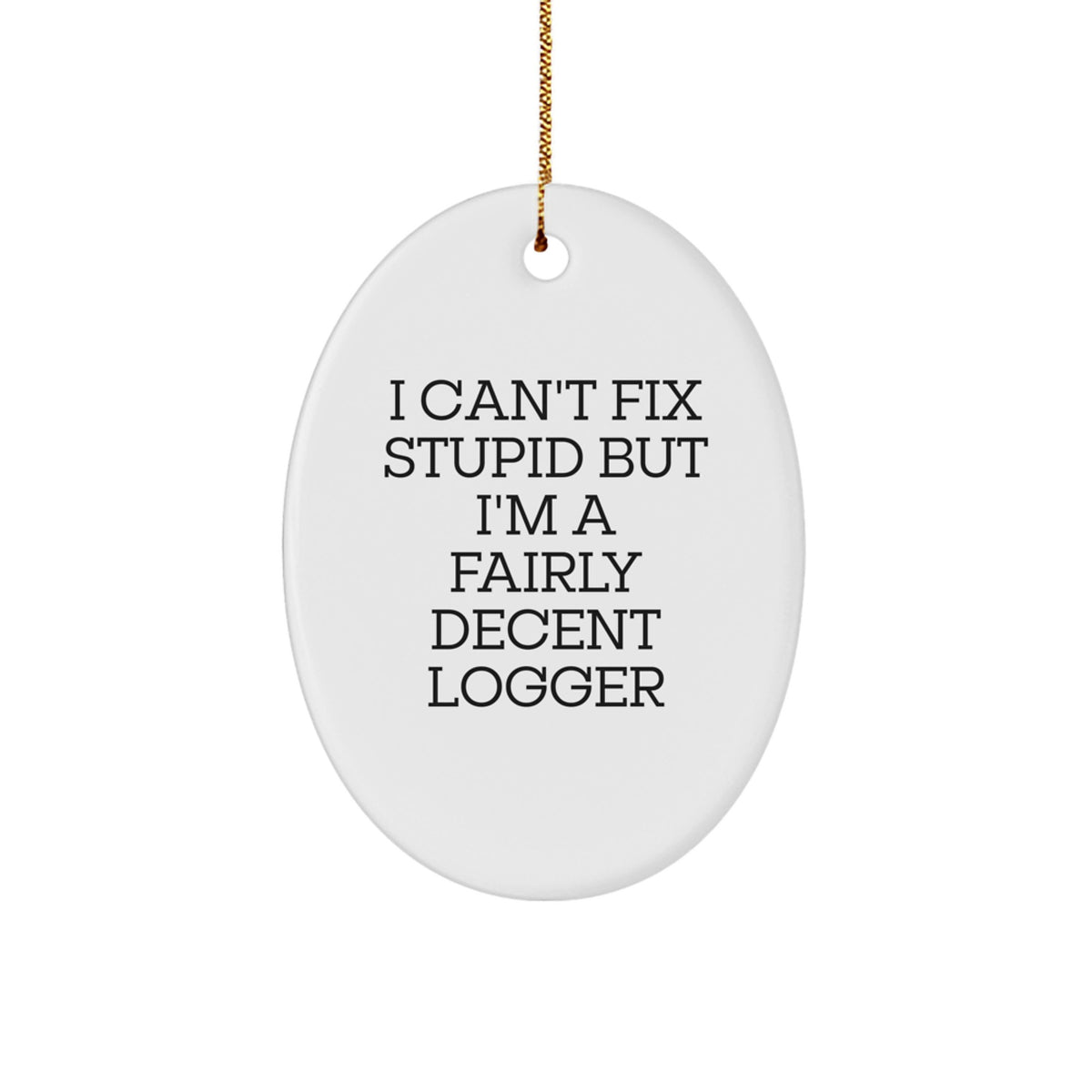 Christmas Unique Gift for Her Logger Oval Ornament – I Can't Fix Stupid - Image 1