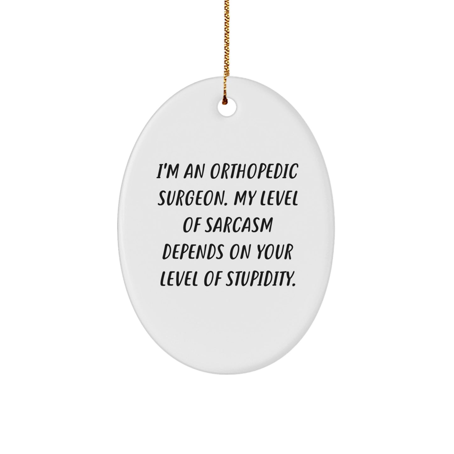 Funny Orthopedic Surgeon Gifts from Men to Orthopedic Surgeon Friends and Coworkers - Oval Ornament with Sarcasm Level Quote - Unique Christmas Unique Gifts for Orthopedic Surgeon Family Members - Image 1