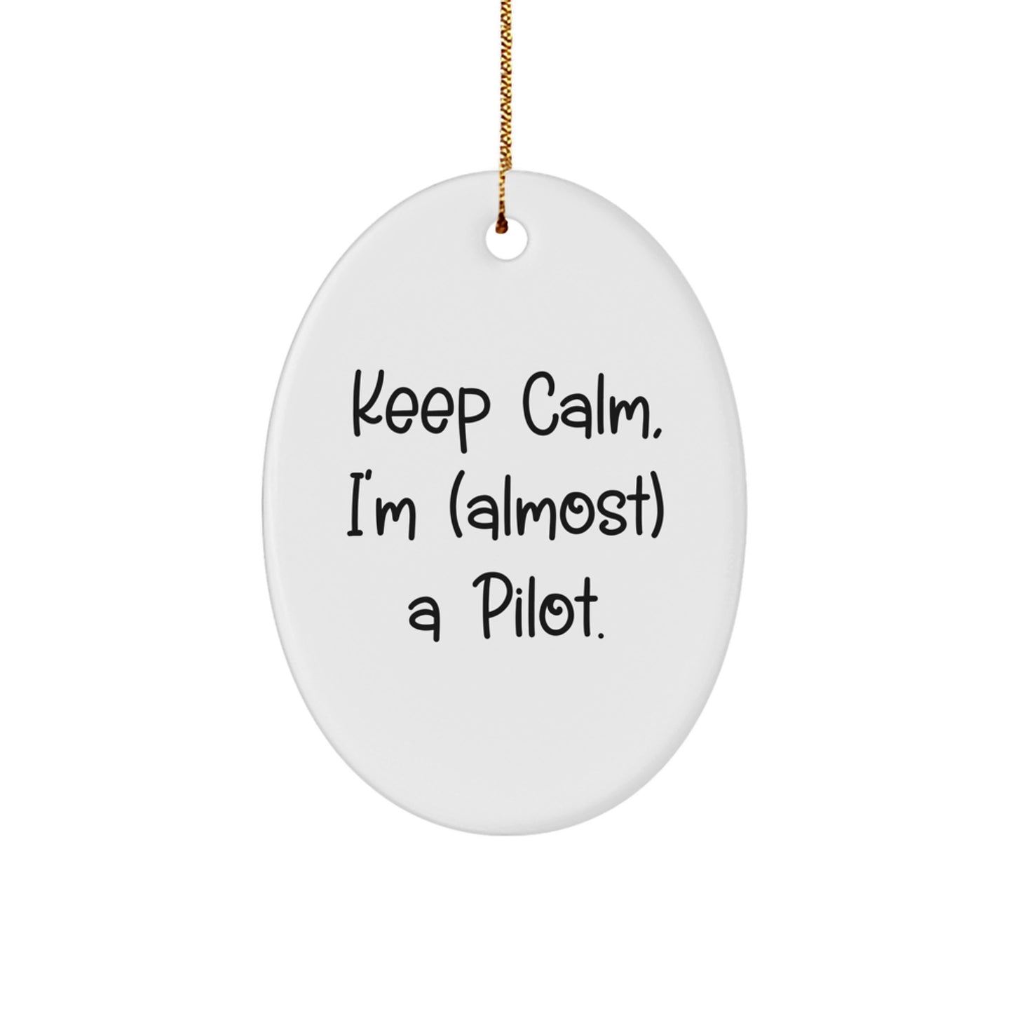 Funny Pilot Gifts for Men - Keep Calm, I'm (almost) A Pilot. Oval Ornament Christmas Unique Gifts for Friends, Family, Coworkers - Image 1