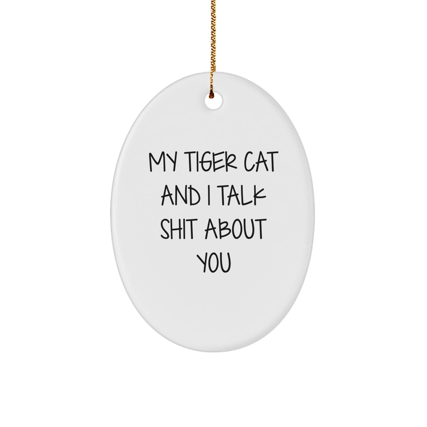 Christmas Gift for Her Oval Tiger Cat Ornament Present - Image 1