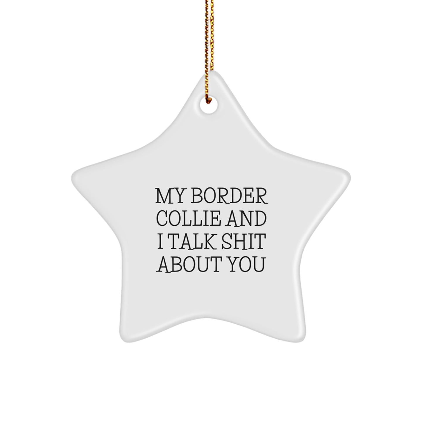 Funny Star Ornament Gifts from Friends for Border Collie Dog Lovers, Christmas Unique Decorations, 'My Border Collie And I Talk Shit About You' Humor Star Shaped - Image 1