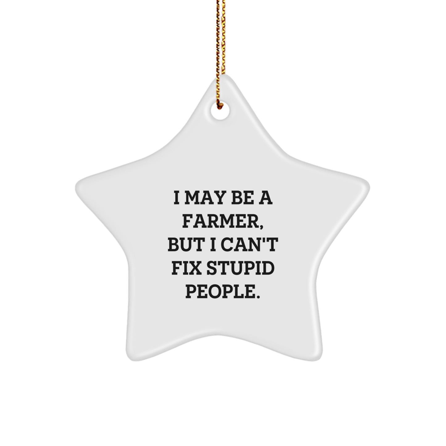 Funny Farmer Gifts for Men - I May Be A Farmer, But I Can't Fix Stupid People. Personalized Star Ornament for Friends and Family at Christmas - Image 1