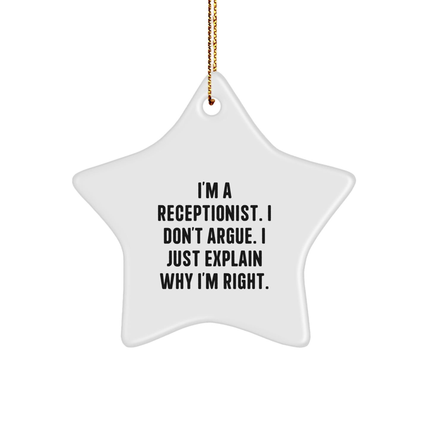 Funny Receptionist Gifts from Men for Christmas Unique Star Ornament, White Star Shaped, Inspirational Quote, Gifts for Receptionist, Star Decoration, Office Decor, Reception Desk - Image 1