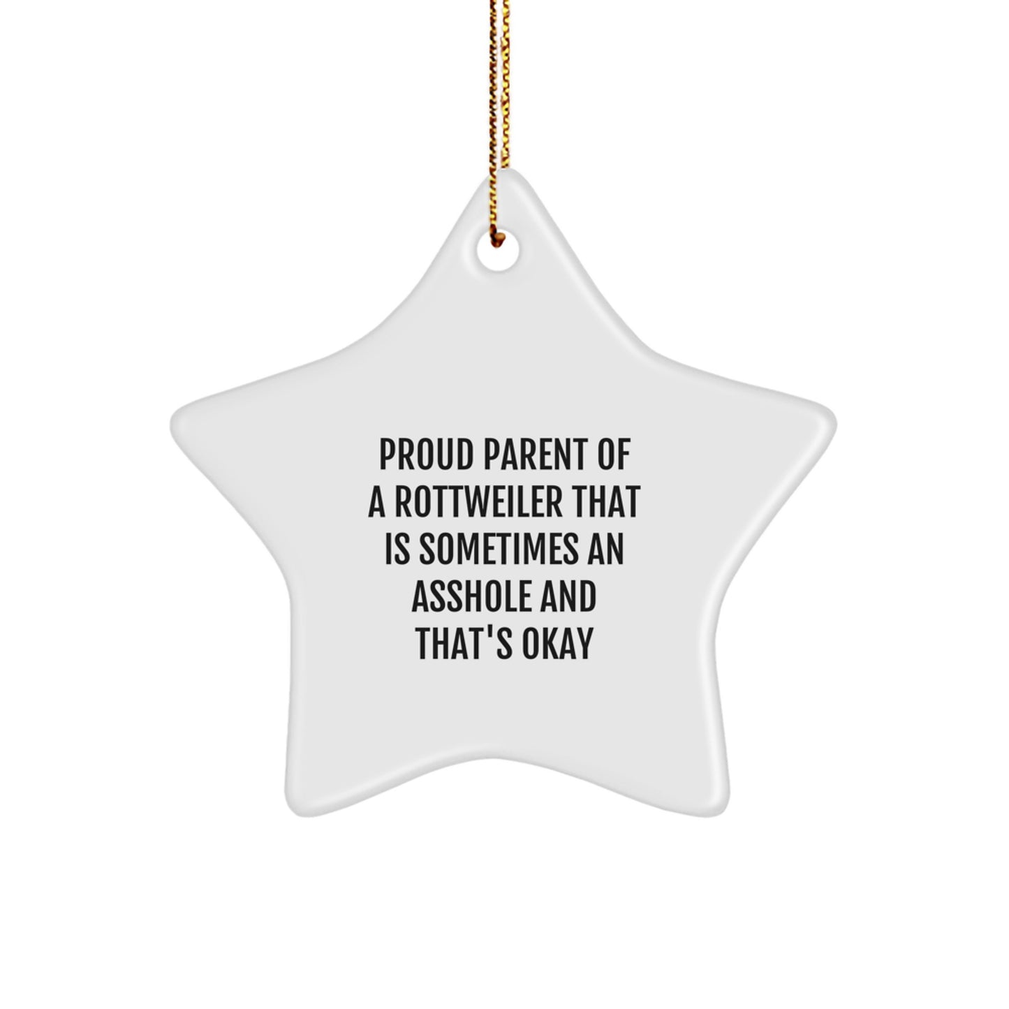 Funny Rottweiler Dog Gifts for Men, Unique Star Ornament Christmas Decorations from Mom, Dad or Friends with Quote 'Proud Parent Of A Rottweiler That Is Sometimes An Asshole And That's Okay' - Image 1