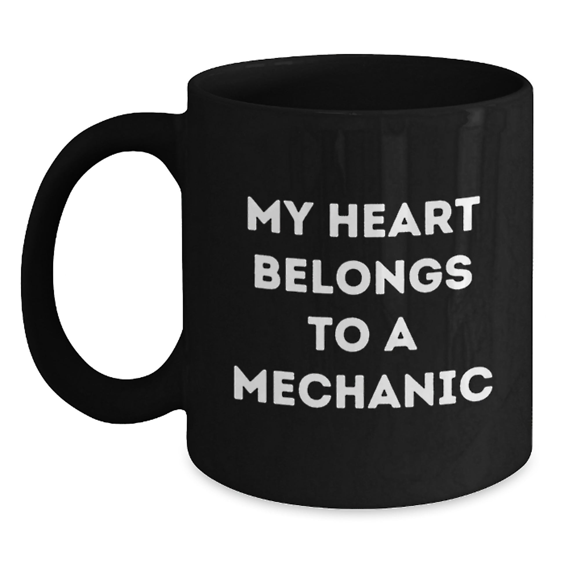 Funny Mechanic Gifts for Men Black Coffee Mug 'My Heart Belongs To A Mechanic' - Unique Graduation Unique Gift Ideas from Friends - Main