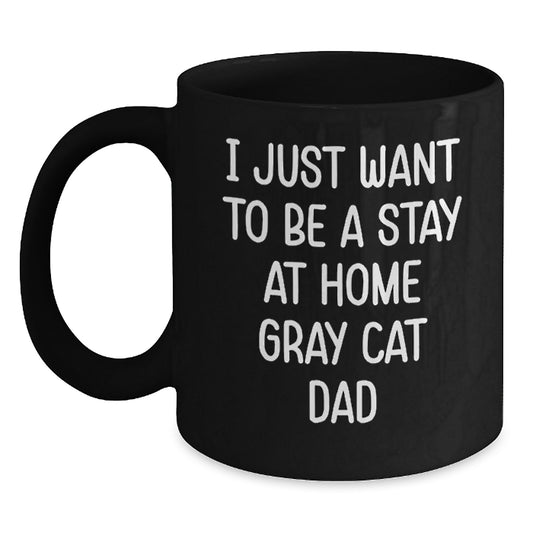 Funny Gray Cat Gifts from Dad to Gray Cat Lover Black Coffee Mug - Gift for Cat Dad on Birthday Unique Unique - Main