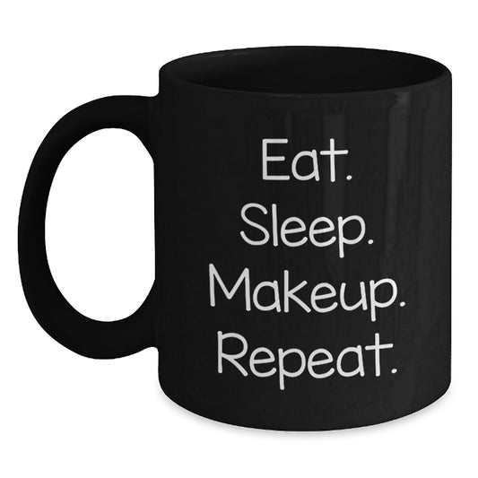 Funny Makeup Lover Gifts from Friends for Women, Eat. Sleep. Makeup. Repeat. Black Coffee Mugs, Perfect Christmas Unique Gifts for Makeup Enthusiasts - Main