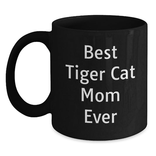 Funny Tiger Cat Mom Black Coffee Mug Gifts from Friends for Birthday - Main
