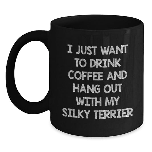 Funny Silky Terrier Dog Gifts from Men, Women, Friends, Family, Coworkers for Silky Terrier Dog Lovers on Valentine's Unique Black Coffee Mugs - Main