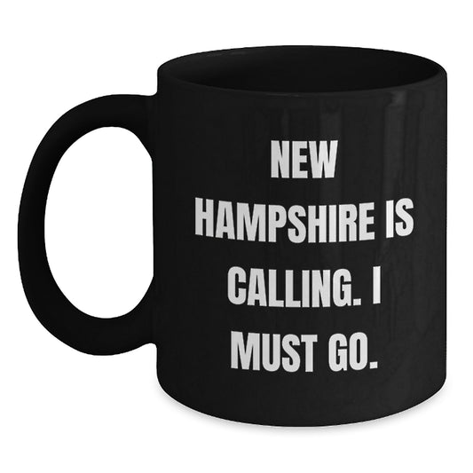 Funny New Hampshire Gifts for Men, Black Coffee Mug with New Hampshire Is Calling. I Must Go., Birthday Unique Gifts from Friends and Family - Main