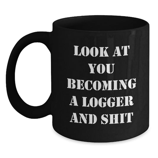 Logger Keepsake Mug for Him – Black Coffee Ceramic Graduation Gift - Main