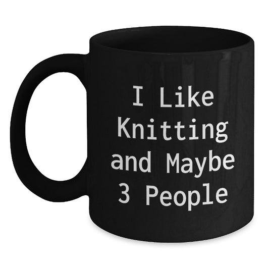 Knitting Black Coffee Mug Crafted Keepsake Birthday Gift for Him - Main