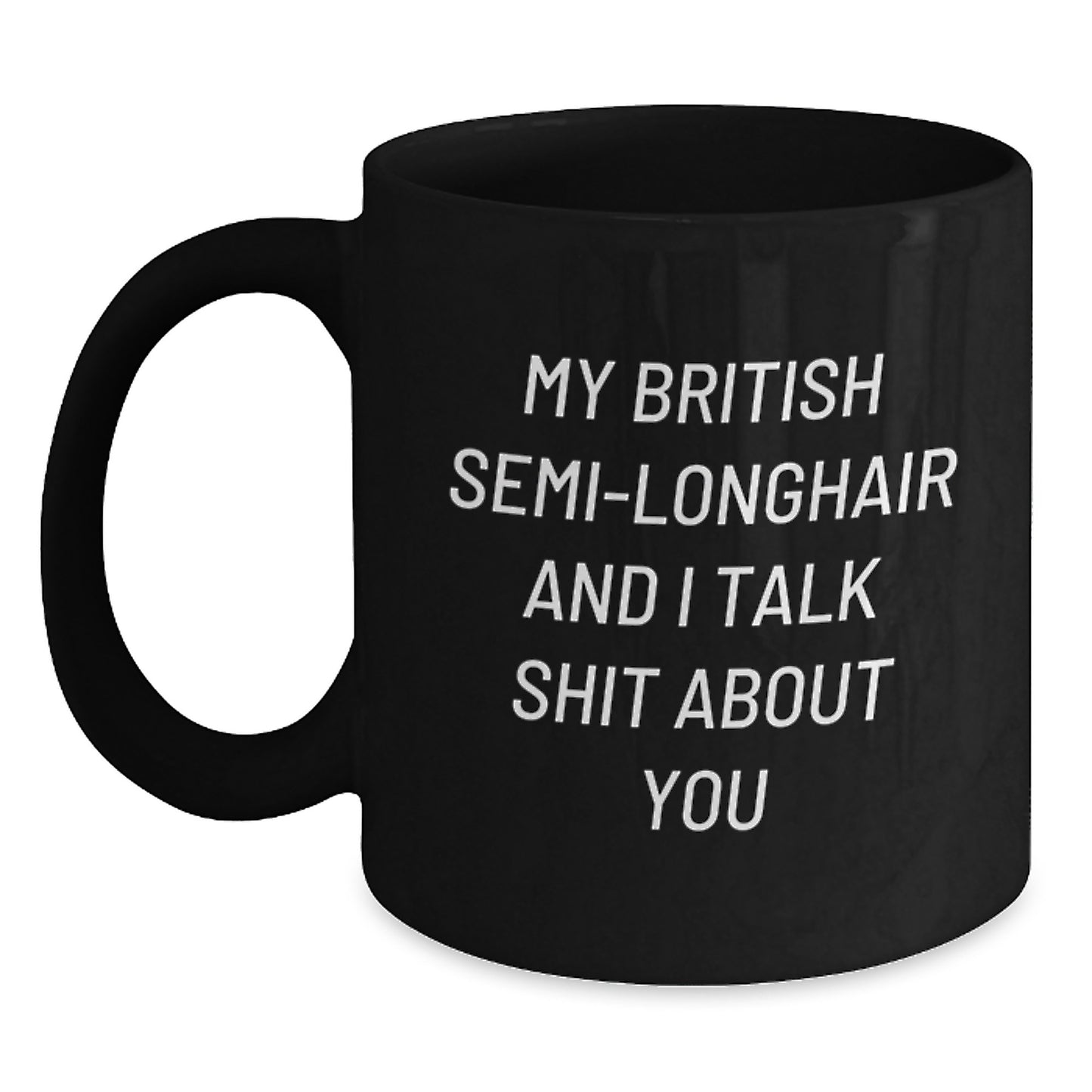 Funny British Semi-Longhair Cat Gifts for Family - 'My British Semi-longhair And I Talk Shit About You' Black Coffee Mug for Graduation Unique Gifts from Friends - Main