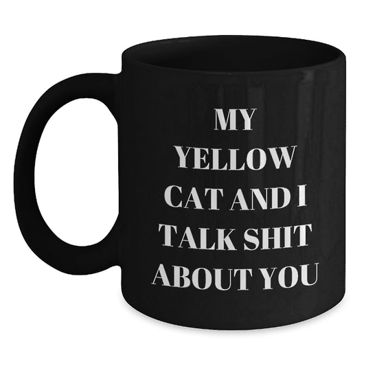 Funny Yellow Cat Mug Gifts from Family Friends for Dads on Father's Day Black Coffee Mug - Main