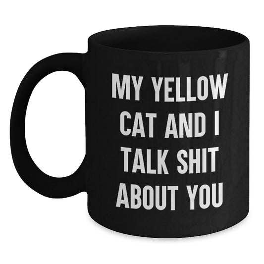 Yellow Cat Humor Funny Black Coffee Mug Gifts from Family, Friends for Dad on Father's Day - Main