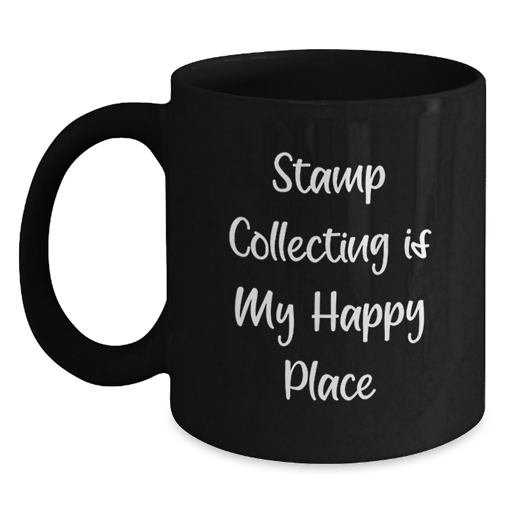 Funny Stamp Collecting Gifts for Him, Unique Graduation Unique Gifts from Mom, Black Coffee Mug with 'Stamp Collecting Is My Happy Place' Quote - Main