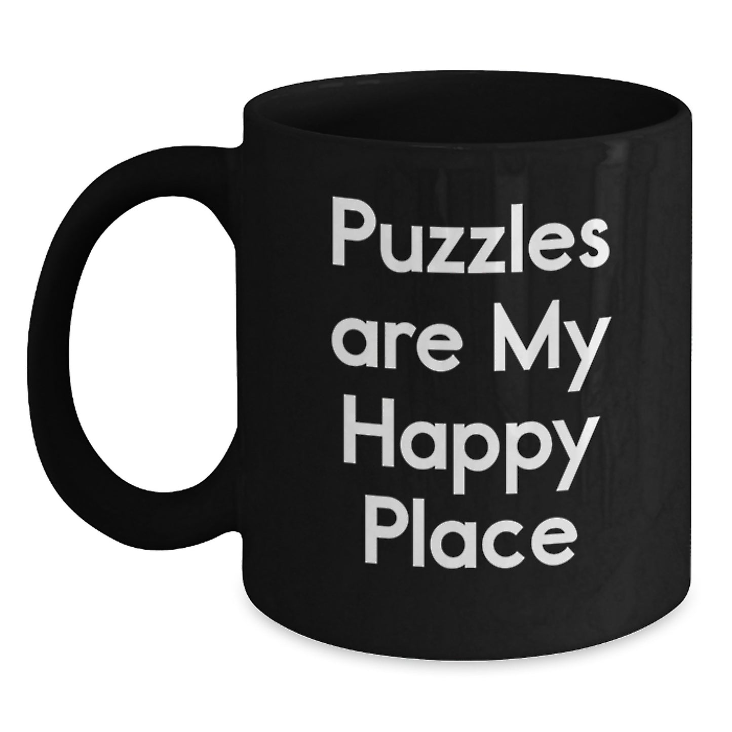 Funny Puzzles Gifts for Friends - 'Puzzles Are My Happy Place' Black Coffee Mug, Unique Graduation Gifts for Women from Family - Main
