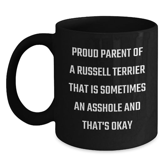 Funny Russell Terrier Dog Gifts from Men for Dads on Father's Day, Proud Parent Russell Terrier Coffee Mug, Black Ceramic Mug, 11oz or 15oz - Main