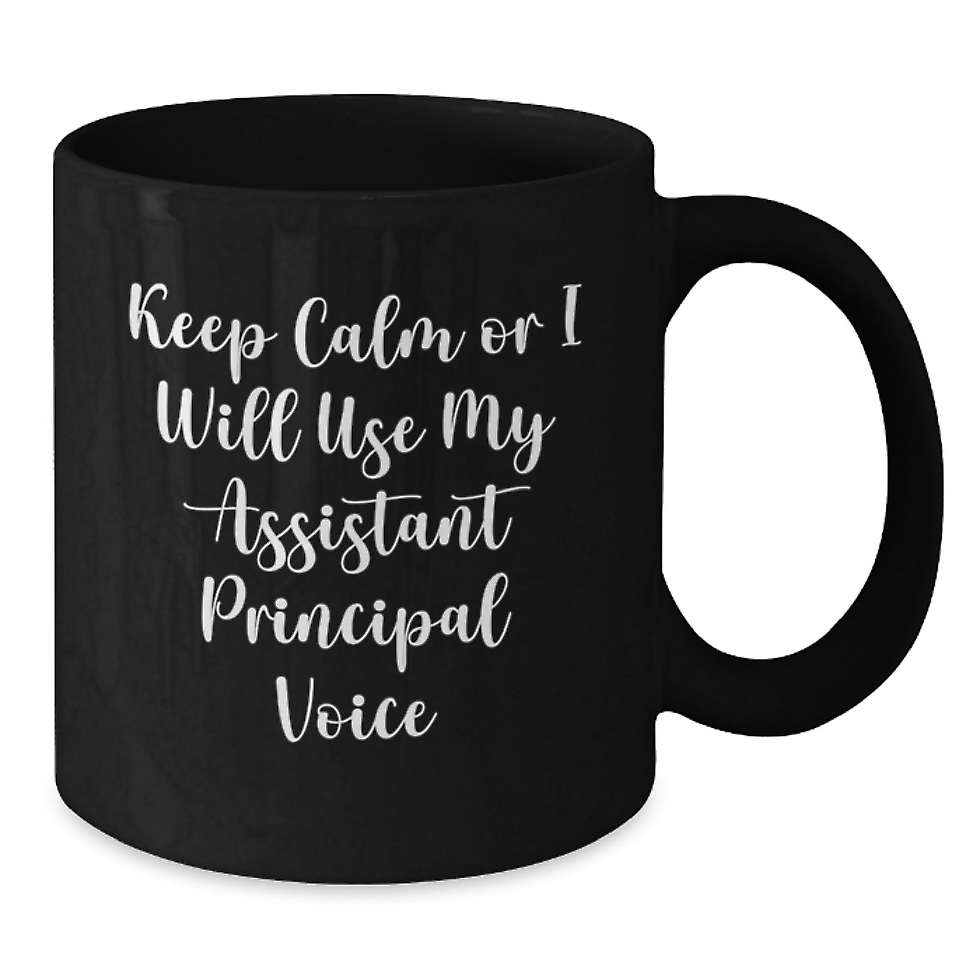 Funny Assistant Principal Gifts for Men, Black Coffee Mug, 'Keep Calm Or I Will Use My Assistant Principal Voice' Quote for Graduation Unique Gifts from Friends - Additional