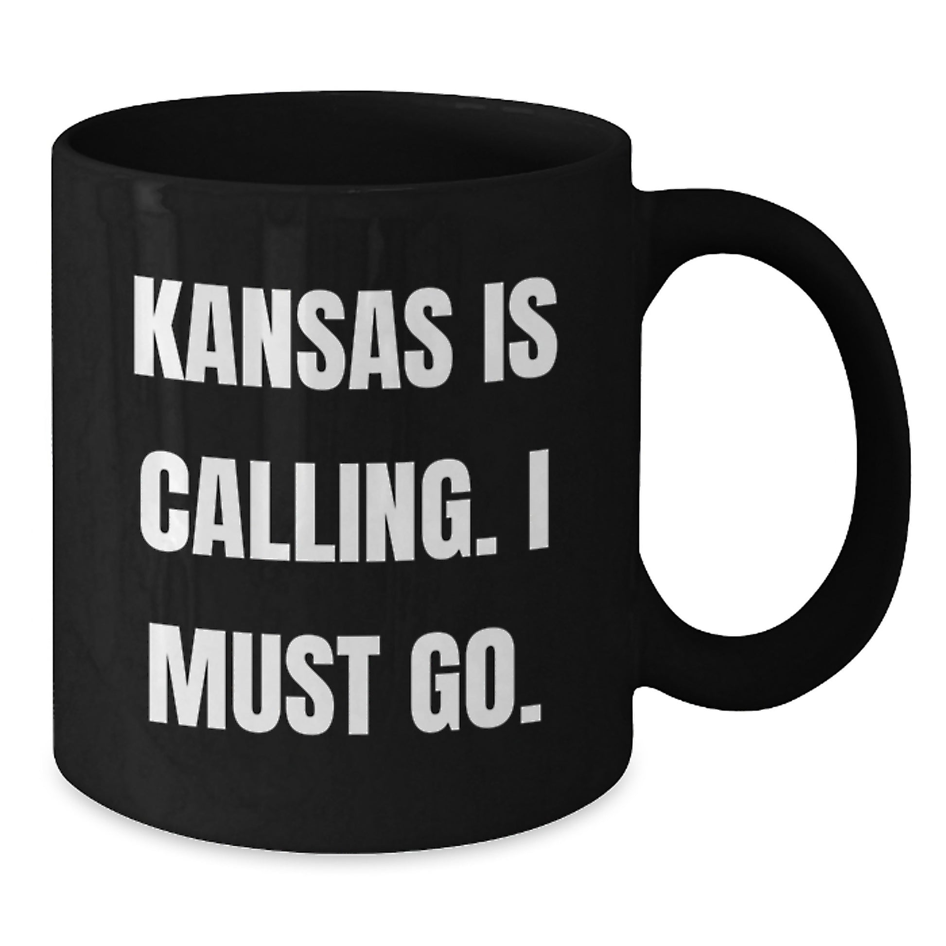 Kansas Enthusiast Funny Black Coffee Mugs Gifts from Kansas for Friends Birthday, 'Kansas Is Calling. I Must Go.', Black Ceramic Mug, 11oz or 15oz, Microwave and Dishwasher Safe - Additional