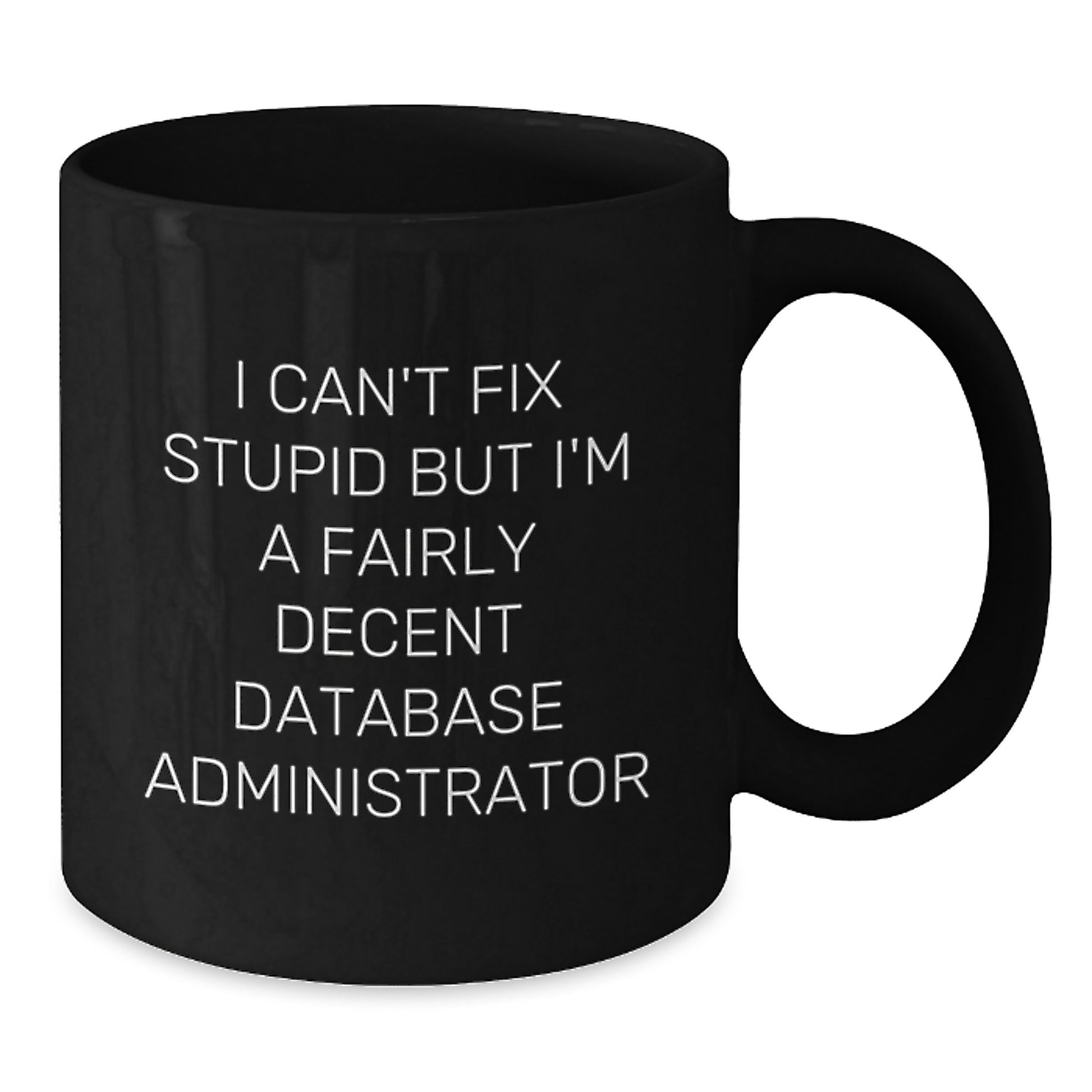 Funny Database Administrator Gifts for Men, Women, Coworkers from Friends - I Can't Fix Stupid But I'm A Fairly Decent Database Administrator Black Coffee Mug - Additional
