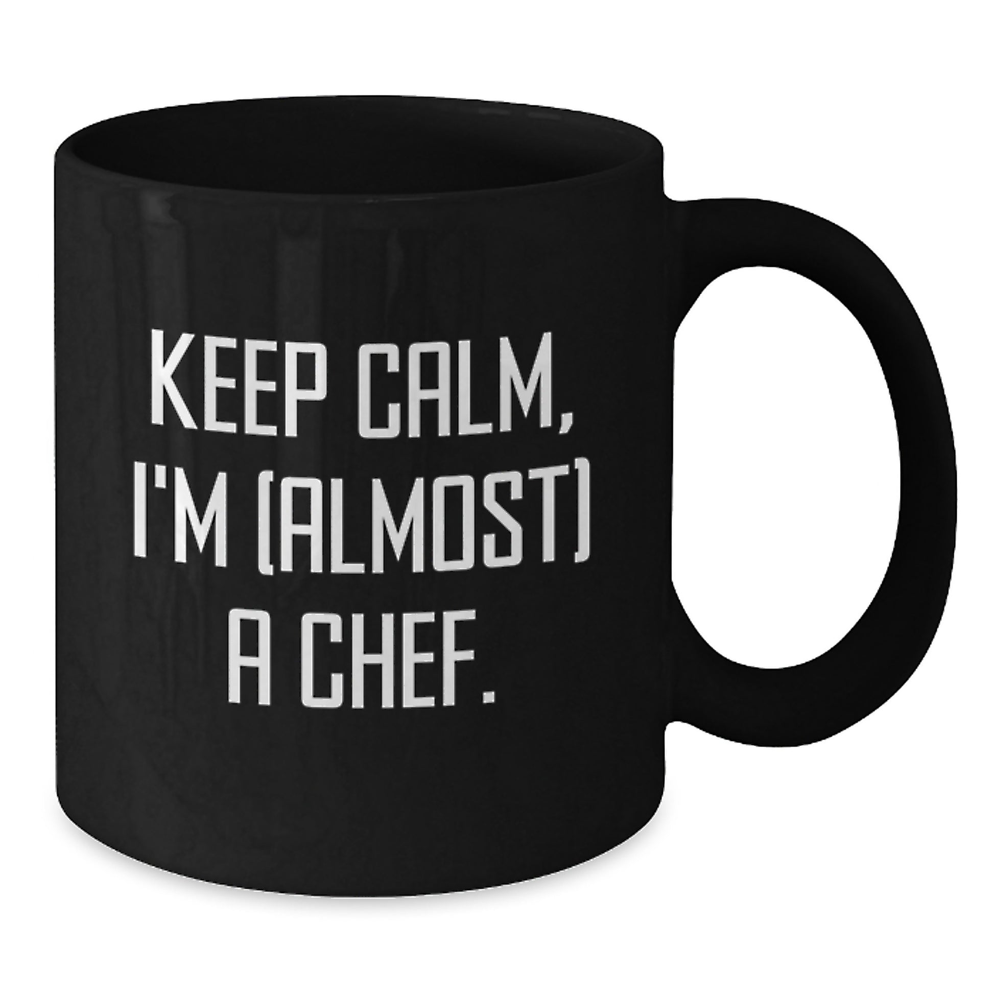 Funny Graduation Unique Gifts for Men Friends Family - 'Keep Calm, I'm (almost) A Chef' Black Coffee Mug - Additional