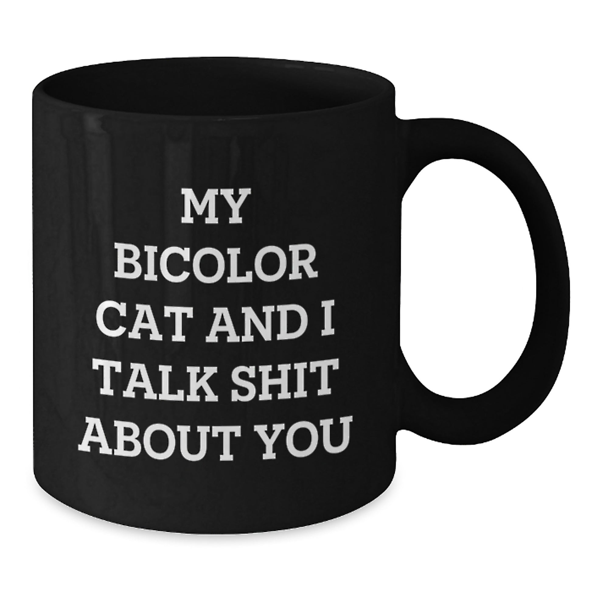 Funny Bicolor Cat Mother's Day Unique Gifts for Cat Lovers, Black Coffee Mug, Gifts from Friends to Friends, 'My Bicolor Cat And I Talk Shit About You' - Additional