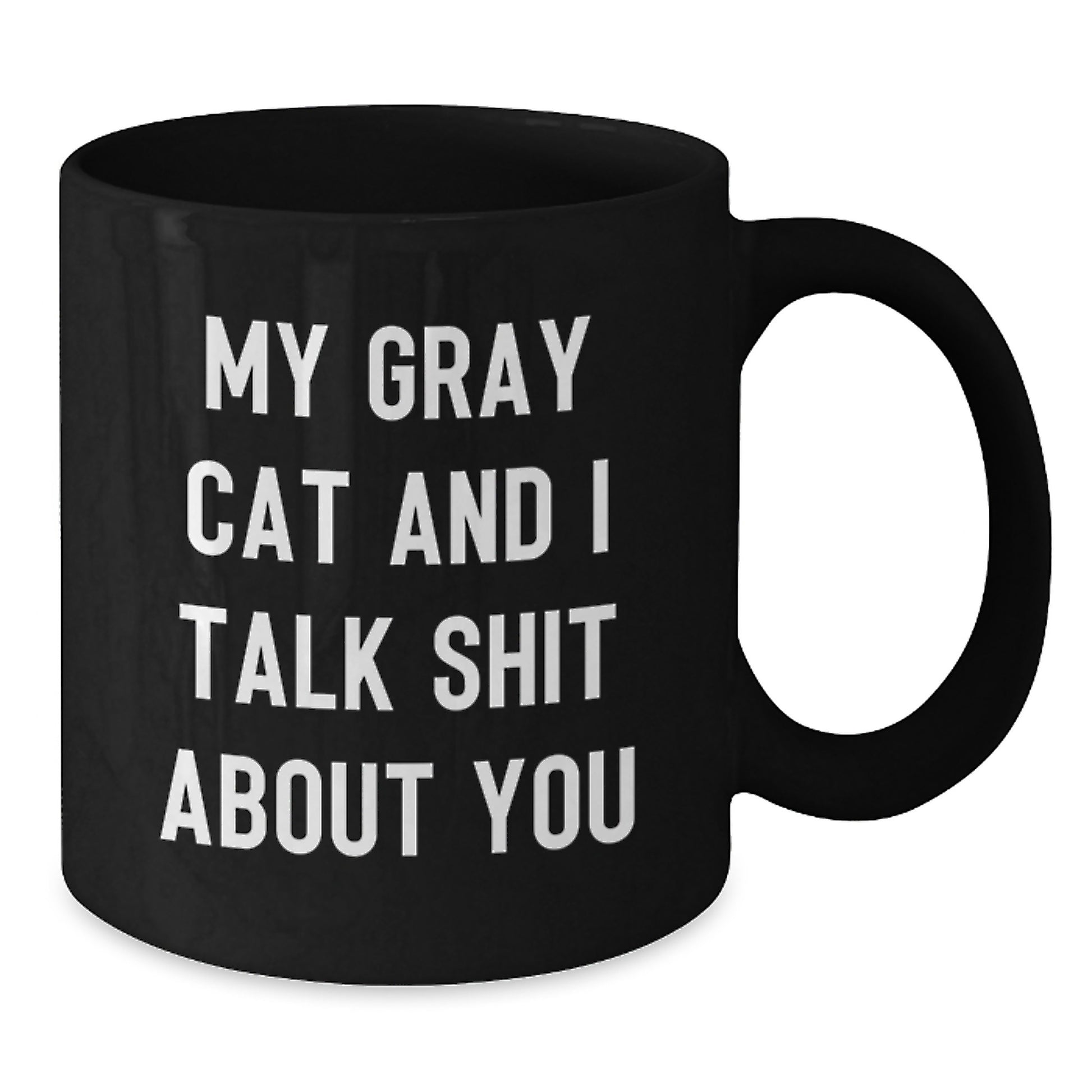 Funny Gray Cat Gifts from Men to Gray Cat Lovers on Father's Day - Black Coffee Mug - My Gray Cat And I Talk Shit About You Quote - Additional