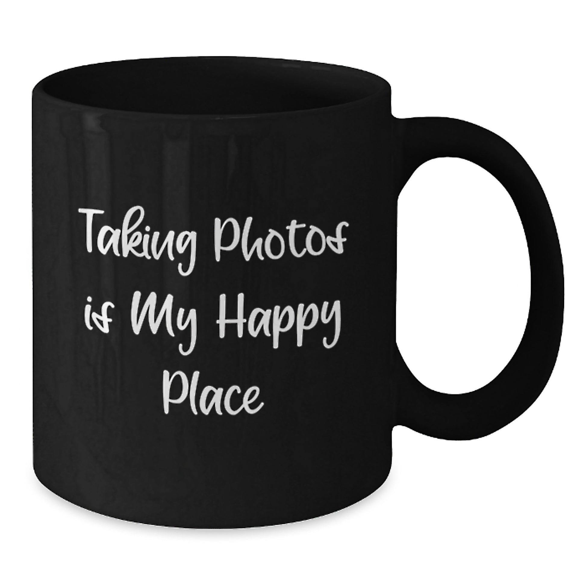 Funny Taking Photos Gifts for Men - Graduation Unique Black Coffee Mug - 'Taking Photos Is My Happy Place' - Additional