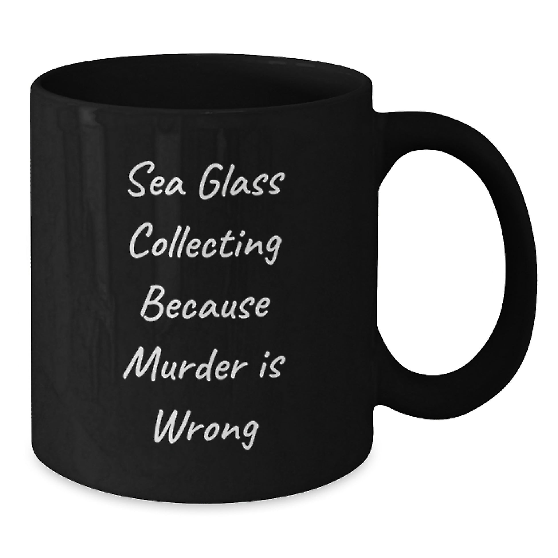 Funny Sea Glass Collecting Gifts from Women to Friends, Black Coffee Mug for Birthday Unique Gifts, Sea Glass Collecting Because Murder Is Wrong - Additional