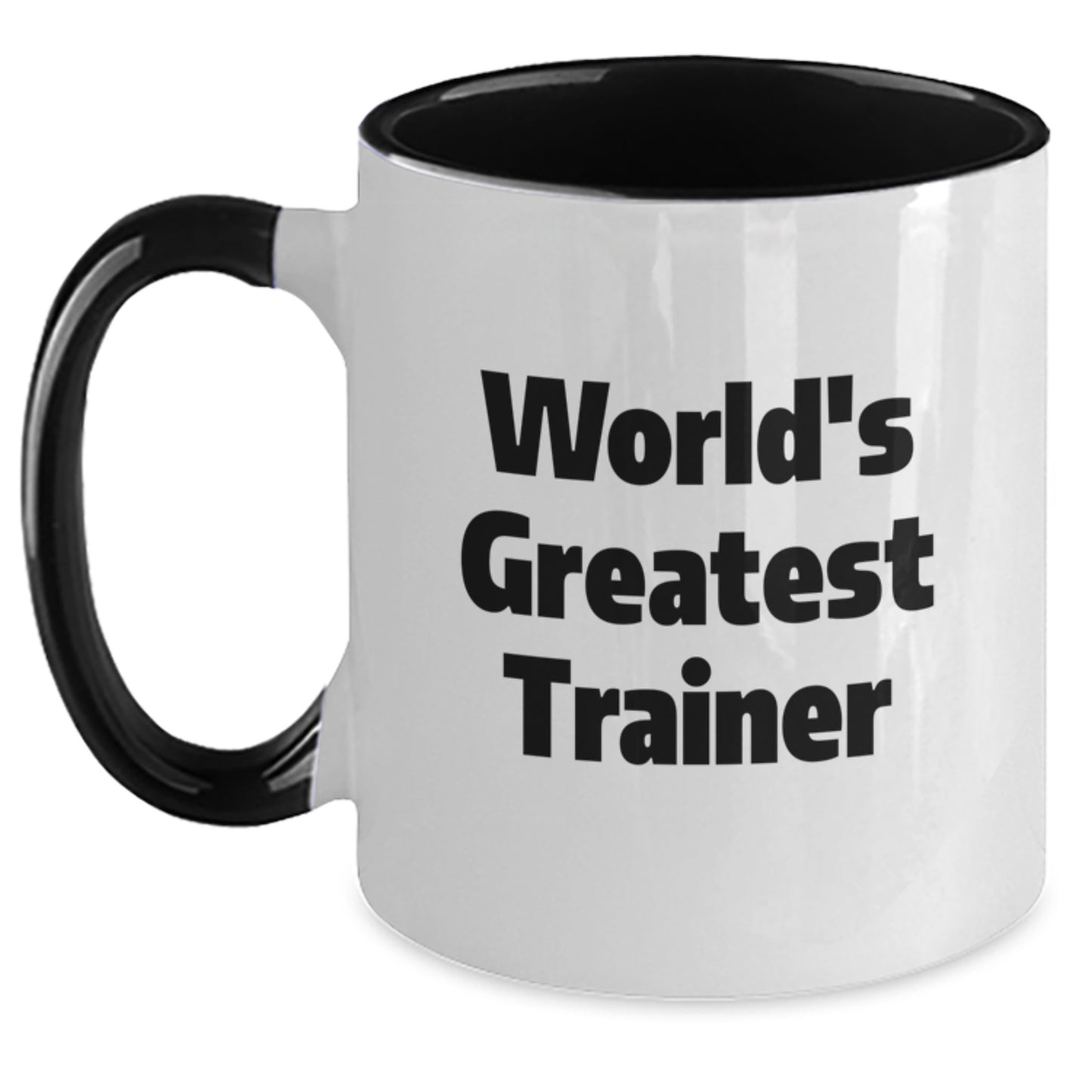 Funny Trainer Gifts from Men to Women Friends and Family for Graduation, 'World's Greatest Trainer' Two Tone Coffee Mug, Ceramic, 11oz, Black and White, Red and White, Navy and White, Pink and White - Main