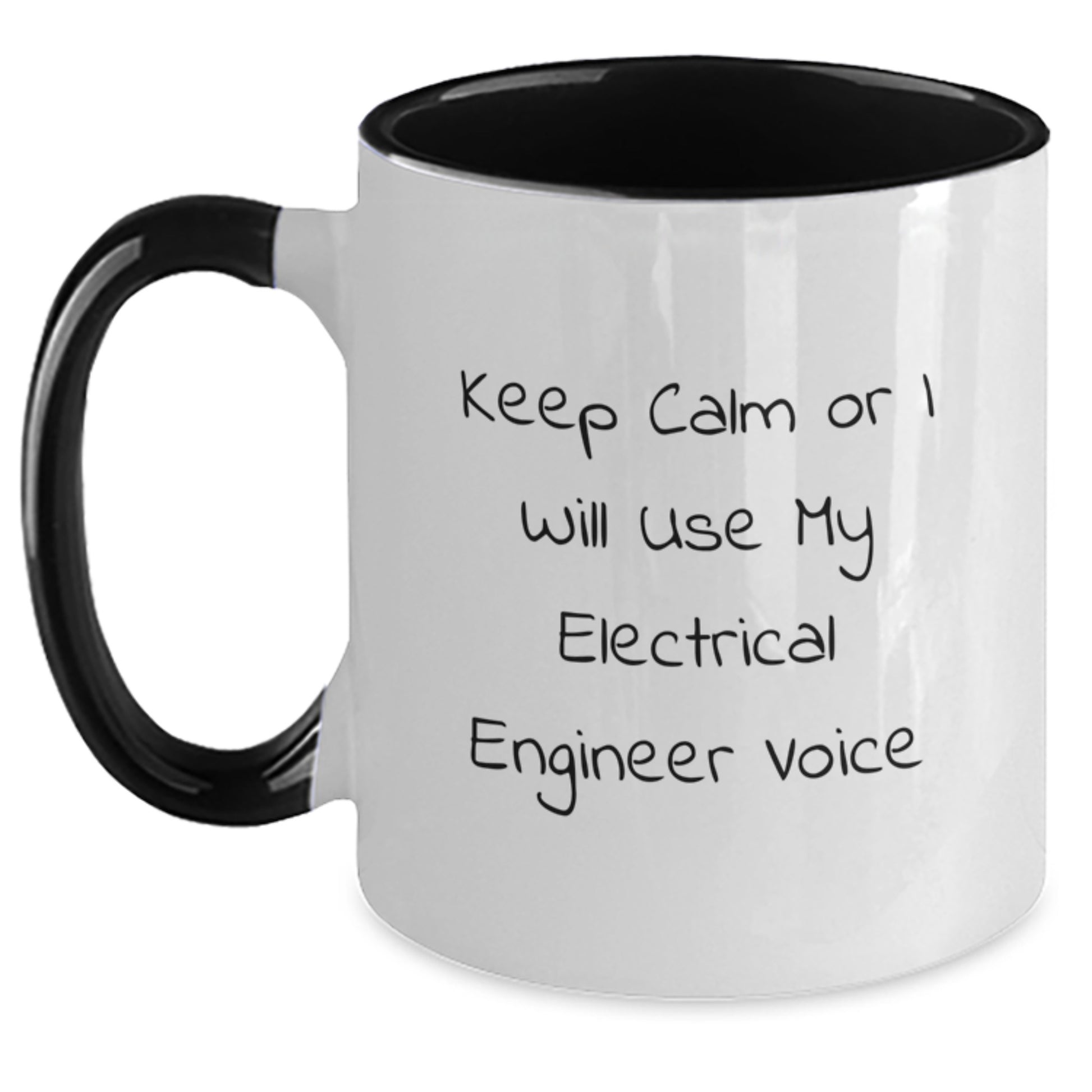 Electrical Engineer Funny Gifts from Friends for Graduation, Two Tone Coffee Mug, Keep Calm Or I Will Use My Electrical Engineer Voice, Unique Electrical Engineer Mugs for Electrical Engineers - Main