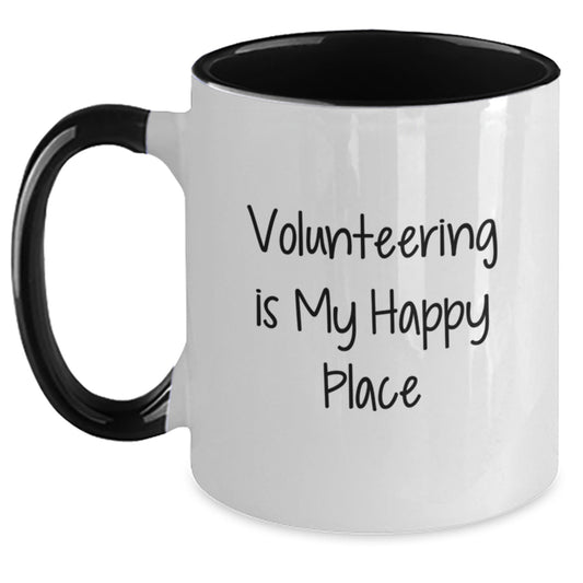 Gifts from Friends for Volunteering Enthusiasts, Two Tone Coffee Mugs, Quote: 'Volunteering Is My Happy Place', Funny and Cute Graduation Unique Gifts - Main