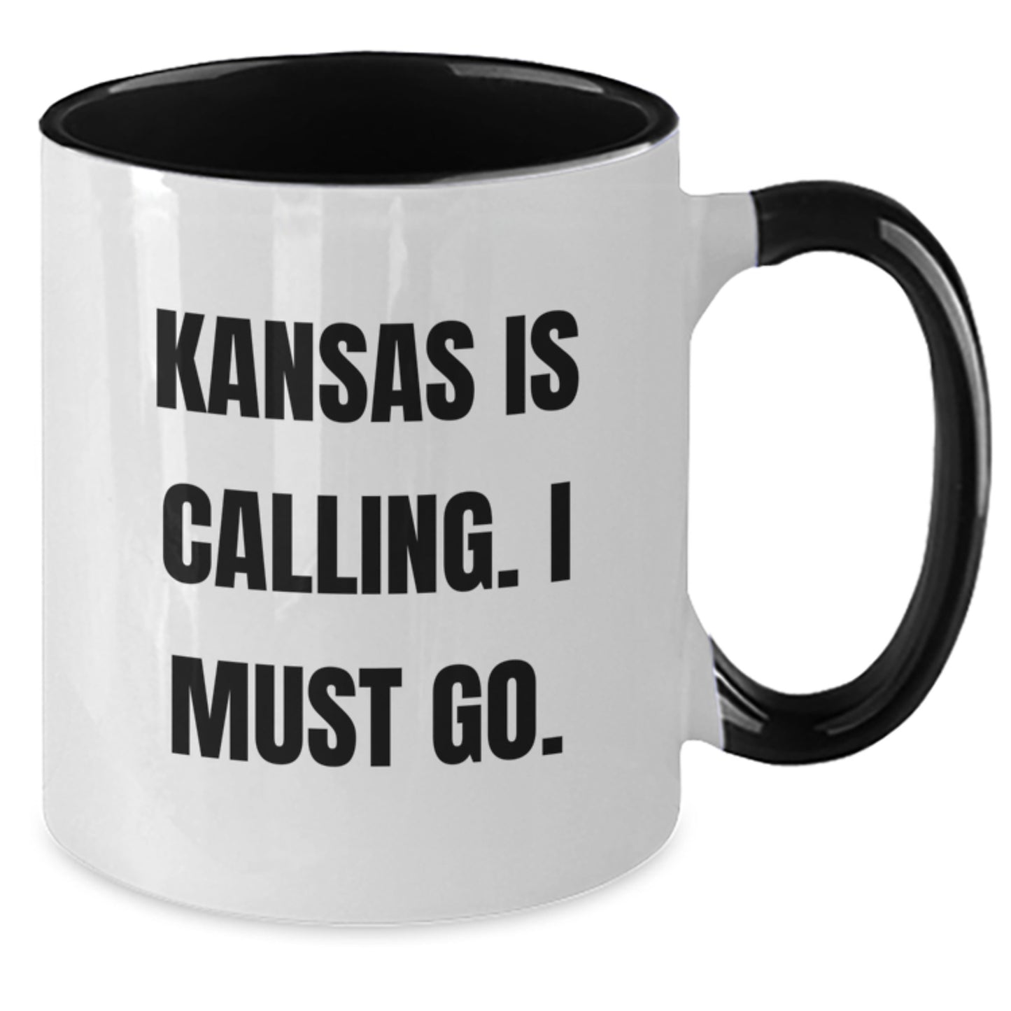 Funny Kansas Birthday Unique Gifts from Family or Friends, Two Tone Coffee Mug, Inspirational Quote 'Kansas Is Calling. I Must Go.' - Additional