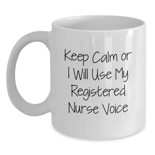 Funny Registered Nurse Gifts for Men - Gifts from Mom, Keep Calm or I'll Use My Registered Nurse Voice Graduation Unique Mugs for Registered Nurses - Main