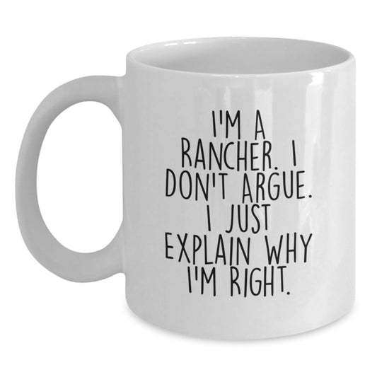Rancher Humor White Coffee Mug, Funny Graduation Gifts for Rancher, Gifts from Friends, Unique White Coffee Mug for Men - Main