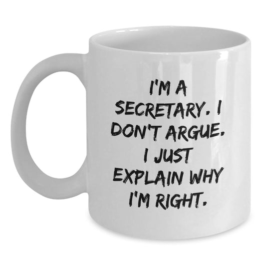 Funny Secretary Gifts for Her, White Office Coffee Mug, Perfect Birthday Unique Presents from Coworkers, Friends, Family - Main
