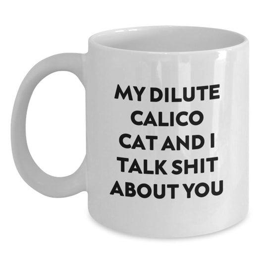Birthday Gift for Her Dilute Calico Cat White Coffee Mug Present - Main