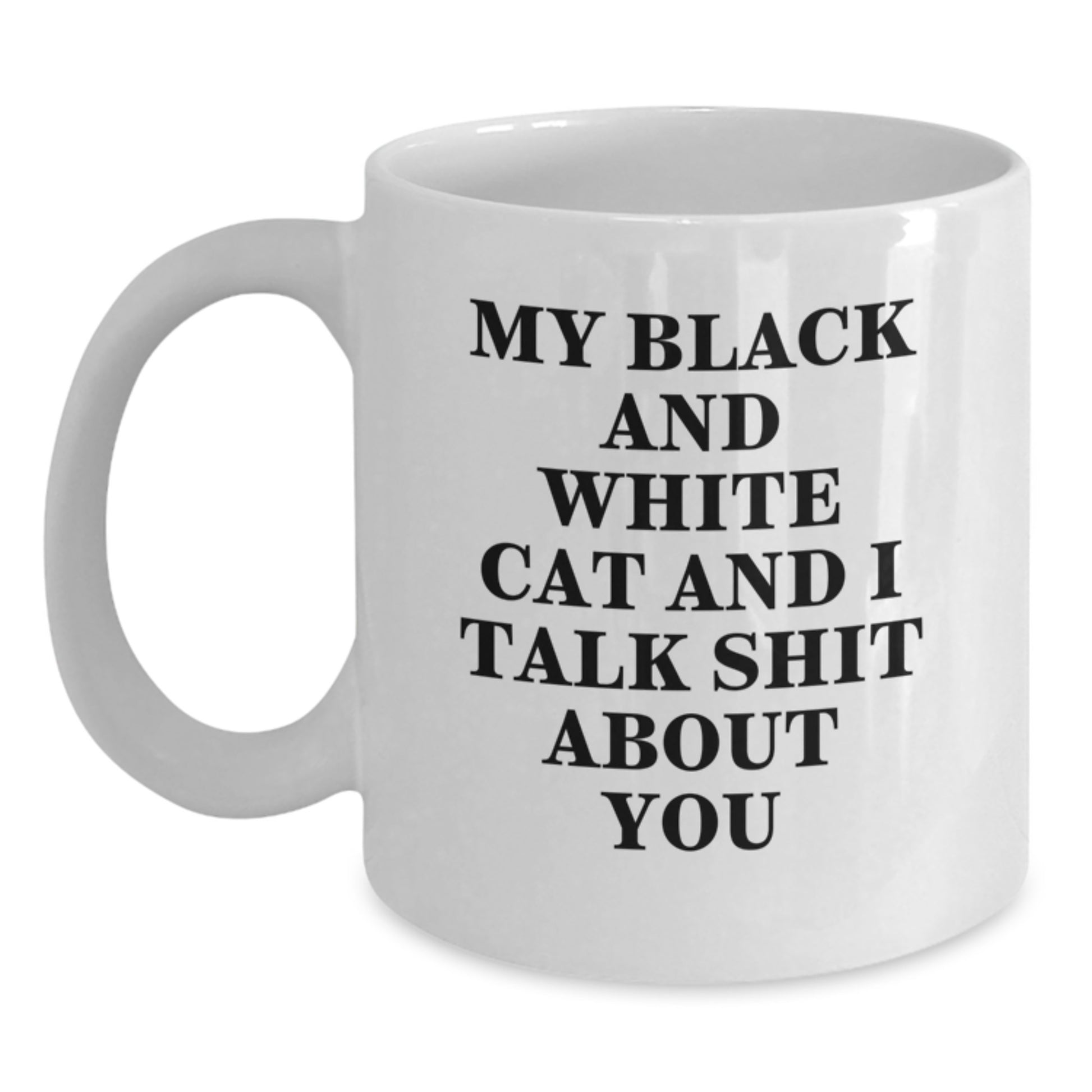 Funny Black and White Cat Gifts for Her - White Coffee Mug - My Black And White Cat And I Talk Shit About You - Gifts from Men to Women on Mother's Day - Main