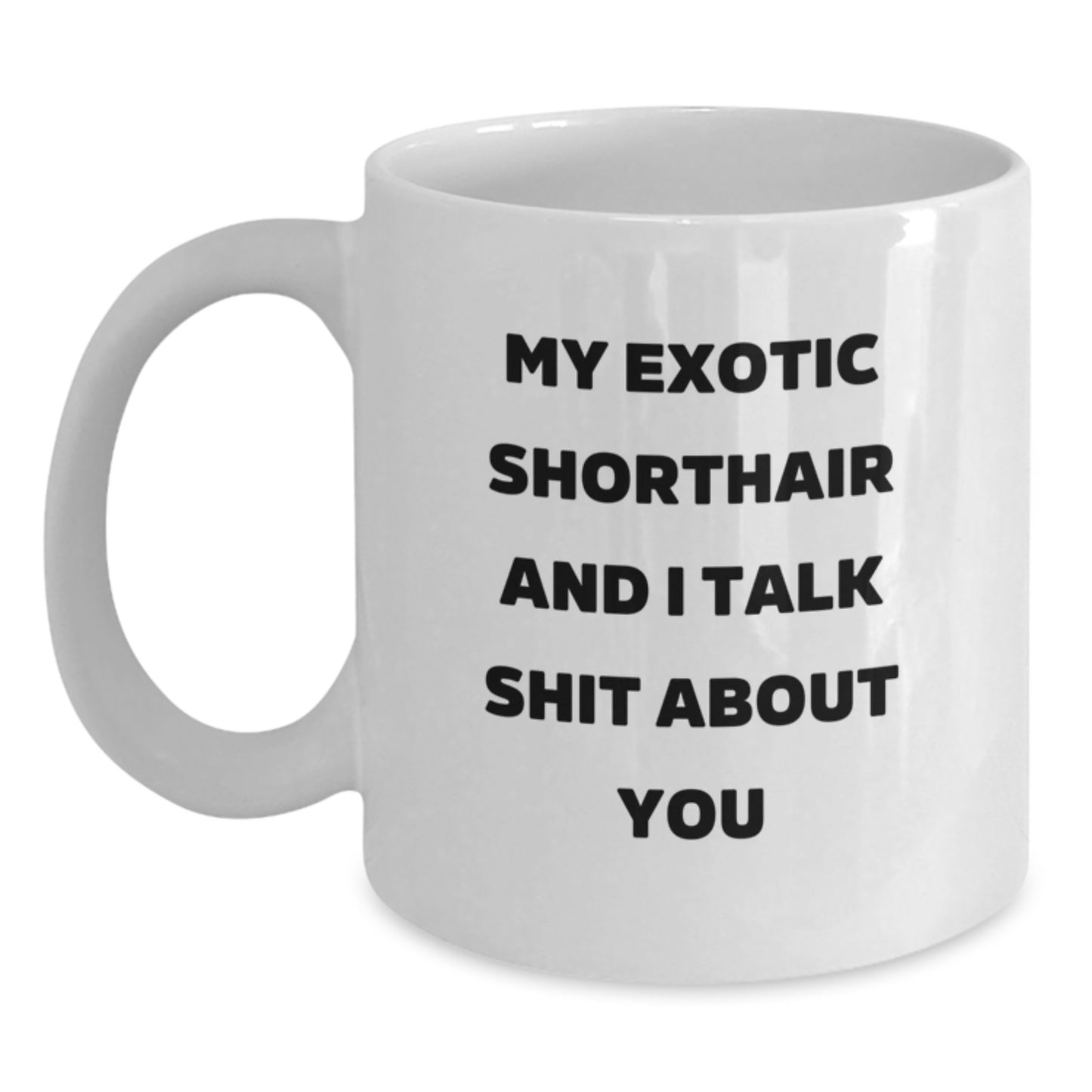 Funny Exotic Shorthair Cat Gifts from Mom for Exotic Shorthair Cat Enthusiasts - White Coffee Mug with 'My Exotic Shorthair And I Talk Shit About You' Quote - Unique Mother's Day Unique Gift - Main