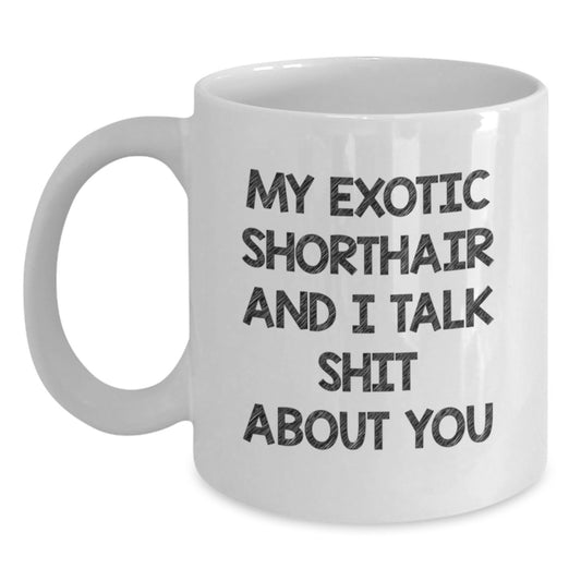 Exotic Shorthair Cat White Coffee Mug, Funny Quote 'My Exotic Shorthair And I Talk Shit About You' - Ideal Gift for Exotic Shorthair Cat Lovers from Mom on Mother's Day - Main
