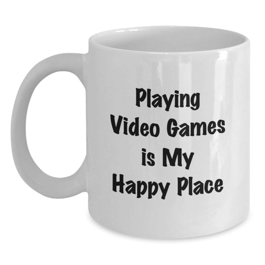 Graduation Unique Gifts for Playing Video Games Enthusiasts, Funny White Coffee Mug with 'Playing Video Games Is My Happy Place' Quote, Gifts from Family or Friends - Main