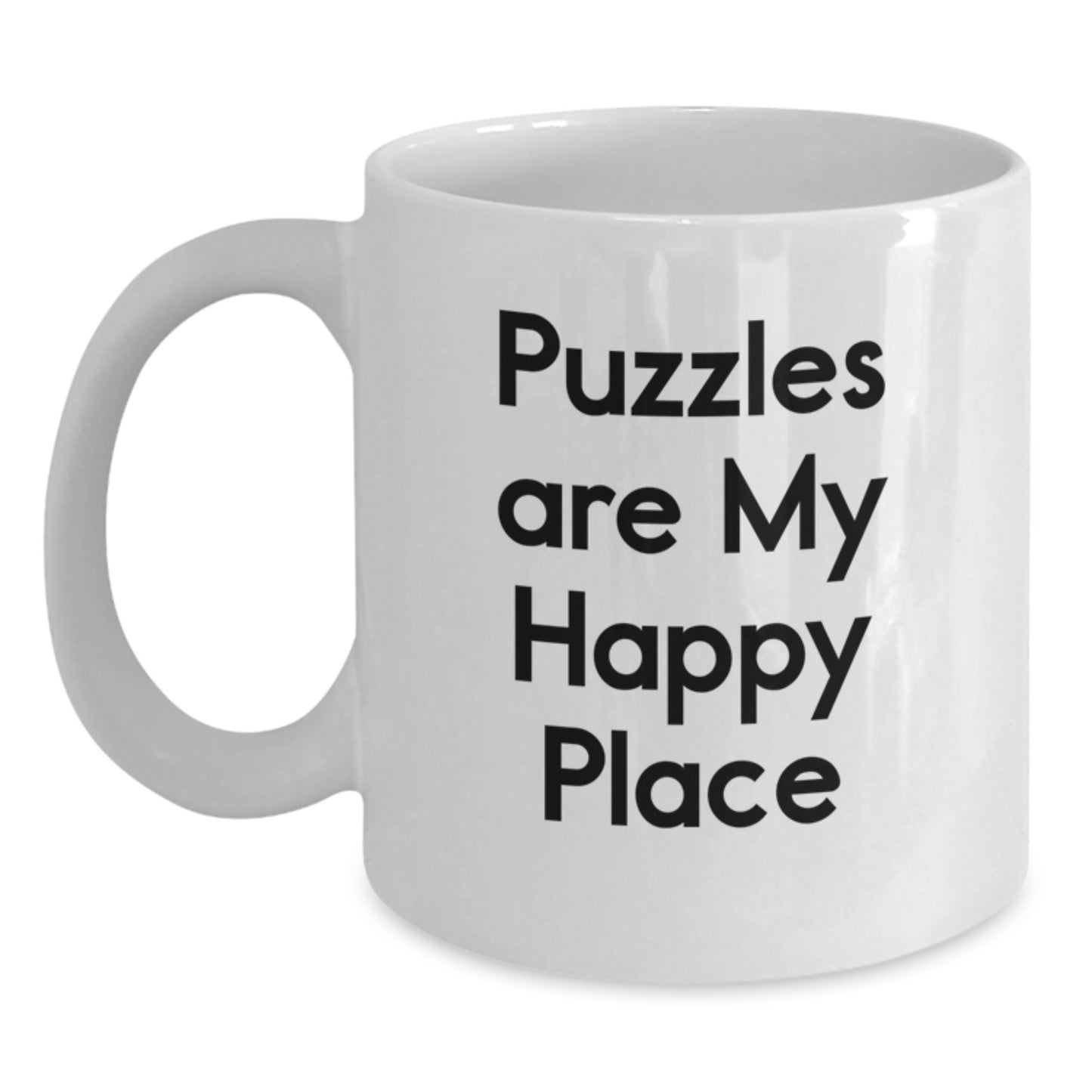 Funny Puzzle Lovers Gifts from Mom for Graduation, White Coffee Mug, Puzzles Are My Happy Place, Unique - Main