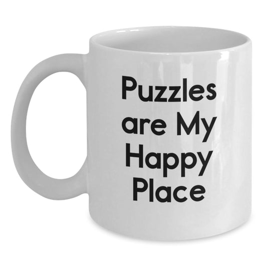 Funny Puzzle Lovers Gifts from Mom for Graduation, White Coffee Mug, Puzzles Are My Happy Place, Unique - Main