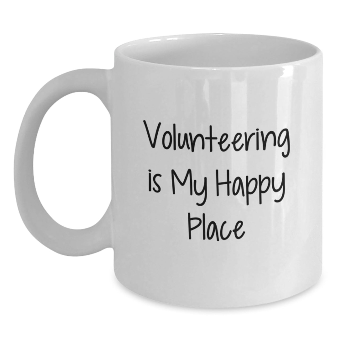 Volunteering Enthusiast Gifts from Friends to Graduates, Funny White Coffee Mug - 'Volunteering Is My Happy Place' Quote, White Ceramic Mug 11oz or 15oz Capacity - Main