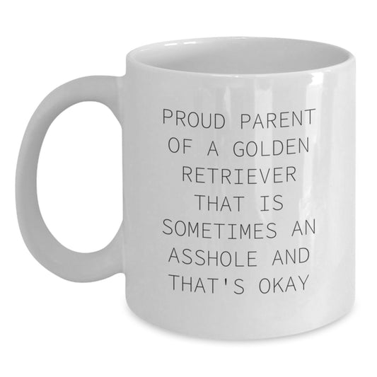 Funny Golden Retriever Dog Gifts for Mom, White Coffee Mugs from Men, Proud Parent Mug - Main