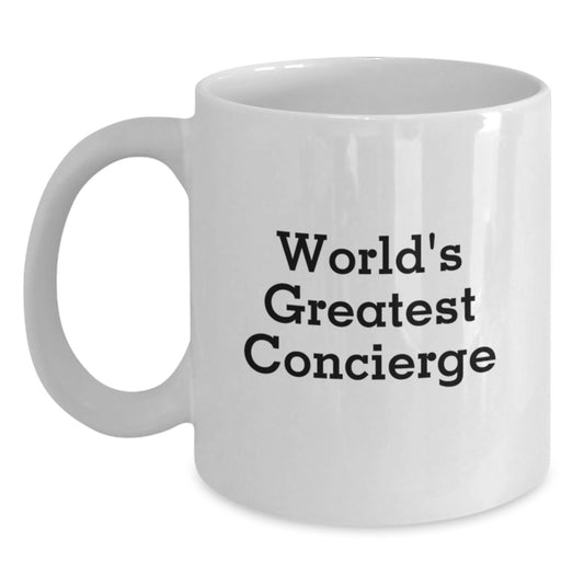 Funny Concierge Gifts, White Coffee Mug for World's Greatest Concierge, Unique Graduation Gifts from Friends - Main