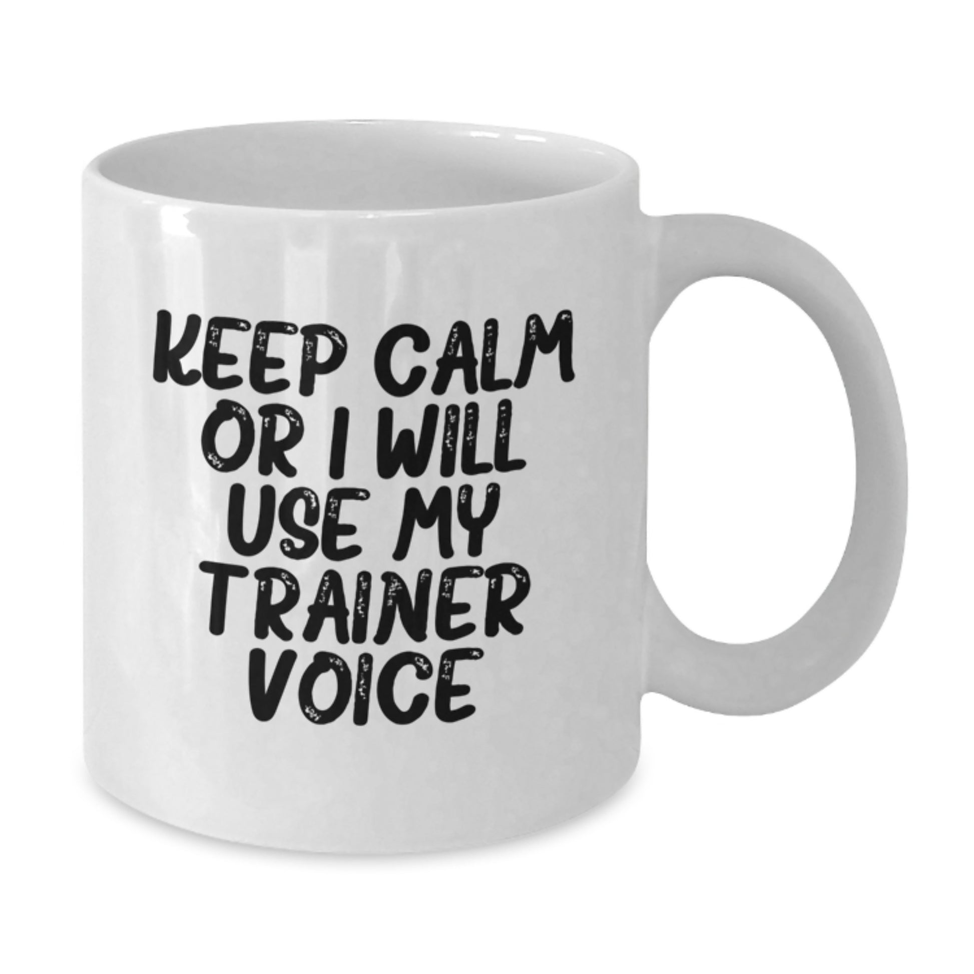 Funny Trainer Gift for Graduation, White Coffee Mug from Friends - 'Keep Calm Or I Will Use My Trainer Voice' Trainer Motivation - Additional