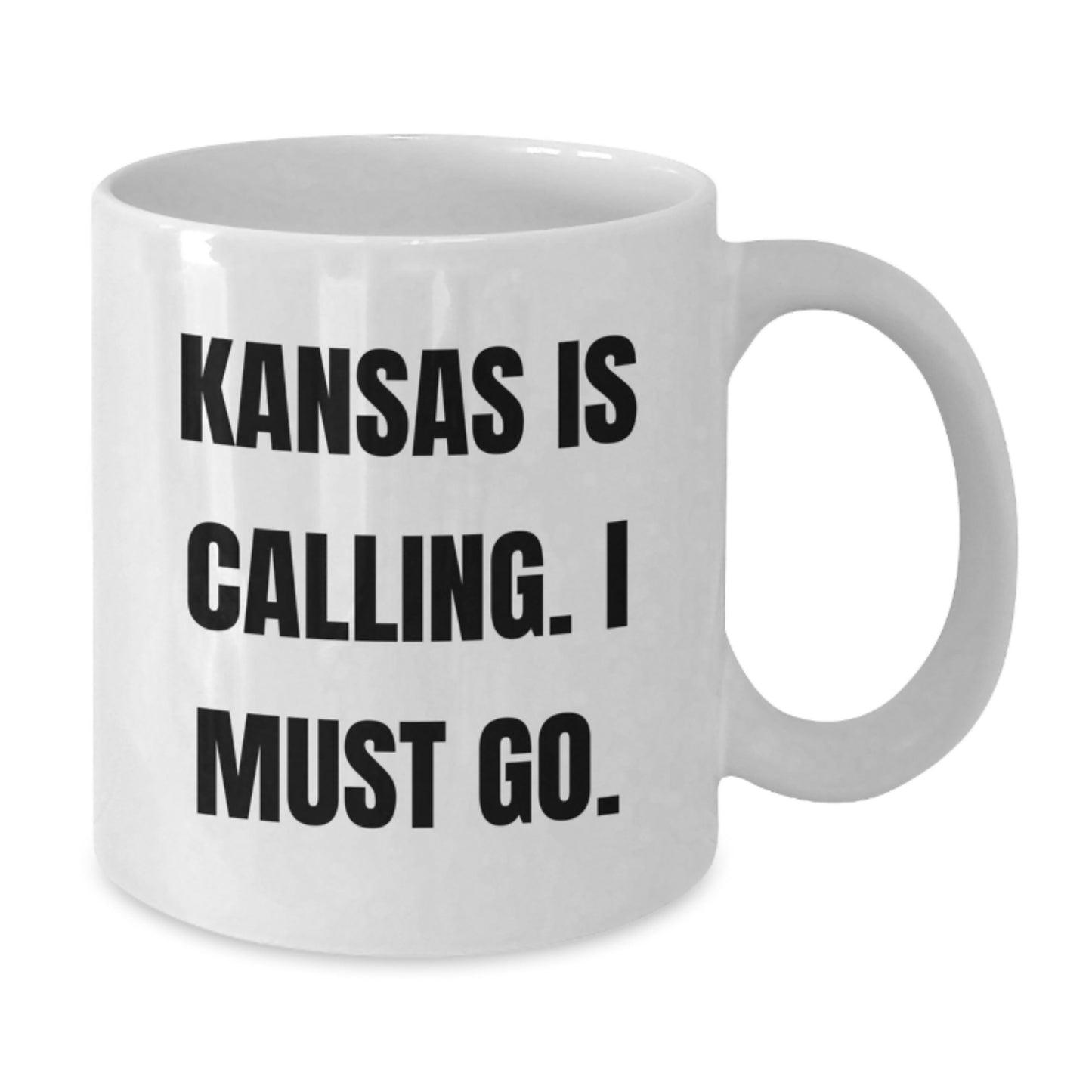 Kansas Gifts, Funny White Coffee Mug, 'Kansas Is Calling. I Must Go.' Quote Gifts for Kansas Lovers - White 11oz or 15oz Ceramic Coffee Mug for Birthday Unique Gifts from Friends to Family - Additional