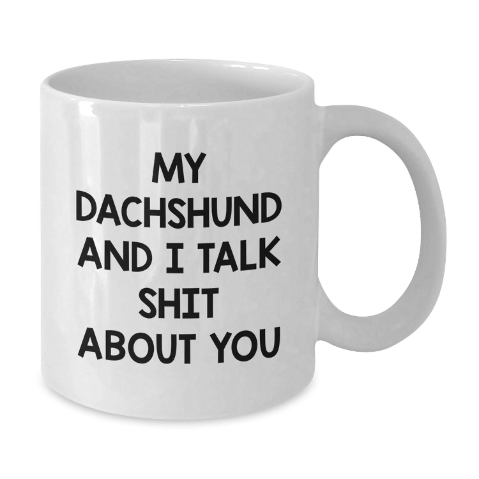 Funny Dachshund Dog Gifts for Him or Her, White Coffee Mug, Unique Graduation Present from Friends or Family, My Dachshund And I Talk Shit About You Quote - Additional